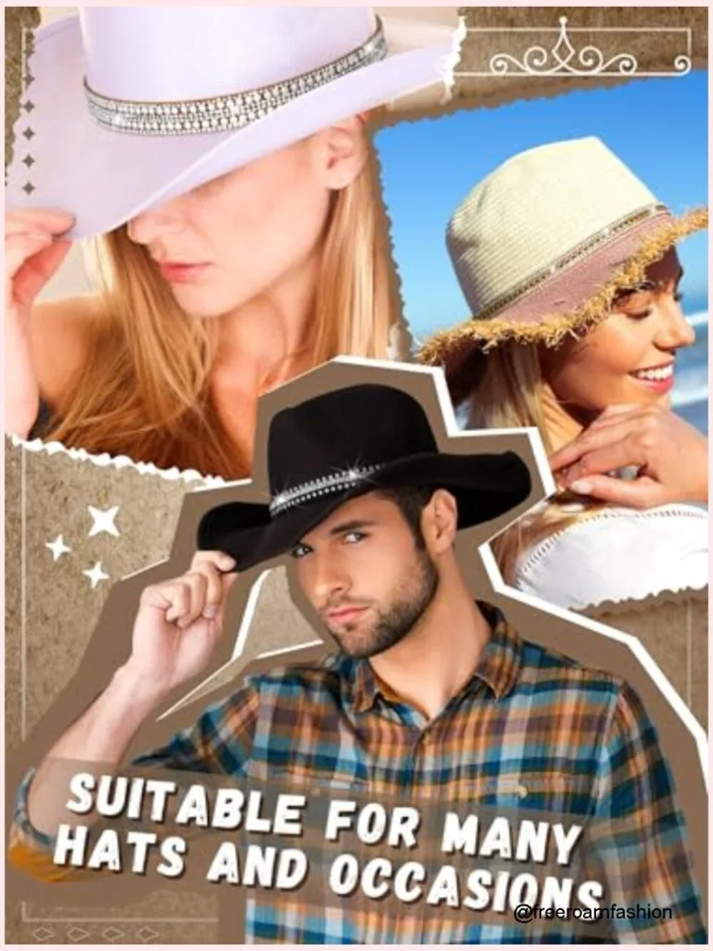 6 Pack Adjustable Rhinestone Hat Bands for Cowboy Hats Western Style Hatband Set